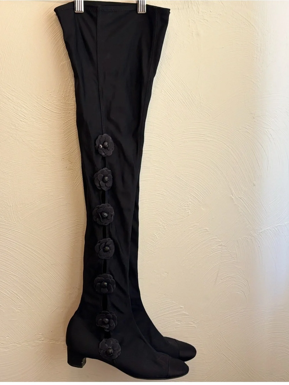 Chanel Camellia Flower Boots -thigh, highs black signature